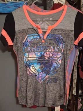 American Fighter Girls' Heather Gray Graphic Tee with Coral Trim